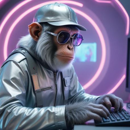 Ilustración de mono digital con fondo tecnológico representando posicionamiento SEO mejorado