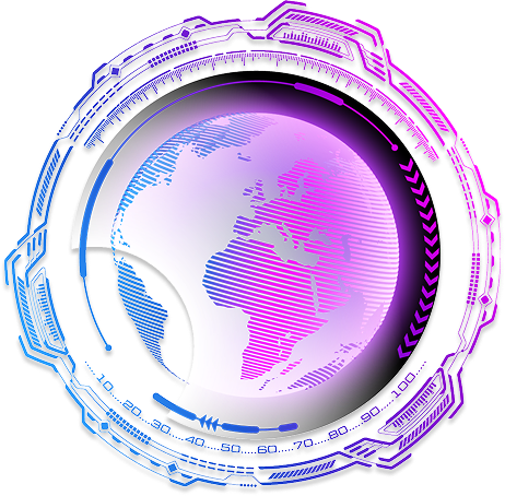 Planeta púrpura con diseño digital futurista y circuitos tecnológicos