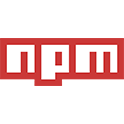 Logotipo rojo de npm, gestor de paquetes de JavaScript y Node.js