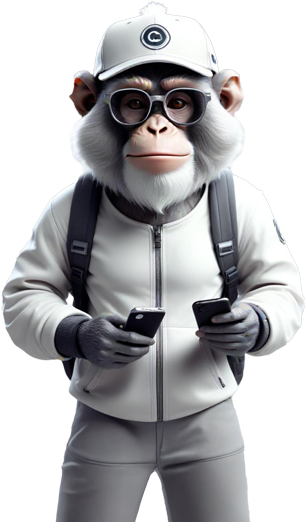 Ilustración de mono con dos teléfonos representando al especialista en marketing digital