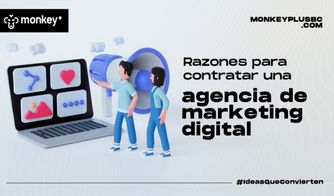 Ilustración de equipo analizando métricas en laptop con megáfono