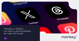 Ilustración con íconos 3D de Threads y Twitter representando comparación de redes sociales