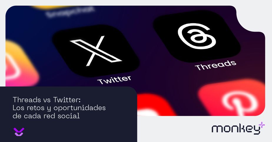 Ilustración con íconos 3D de Threads y Twitter representando comparación de redes sociales