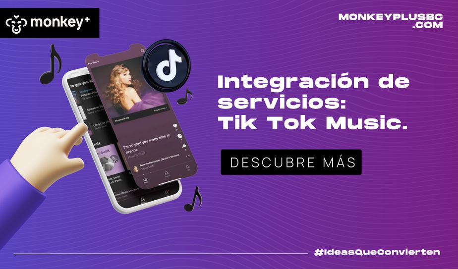 Ilustración con teléfono móvil mostrando la app TikTok Music y notas musicales flotantes