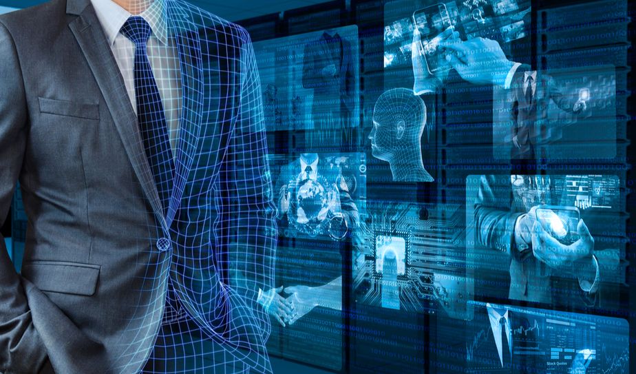 Ejecutivo con representación digital en entorno tecnológico